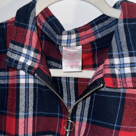 No Boundries Red Plaid half zip Flannel Top Shirt  Size XL - Picture 2 of 3
